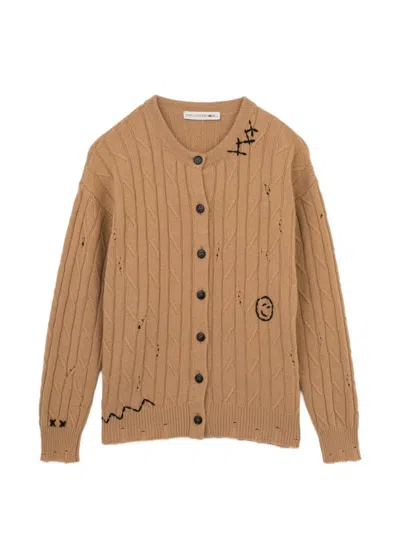 Joshua Sanders Cable-knit Distressed Cardigan In Brown