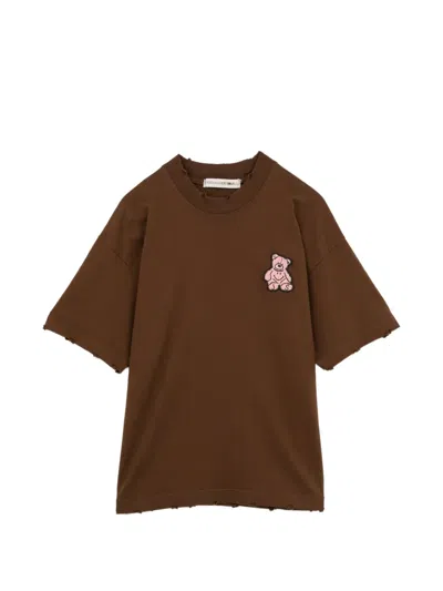 Joshua Sanders Distressed-effect Teddy-patch T-shirt In Brown