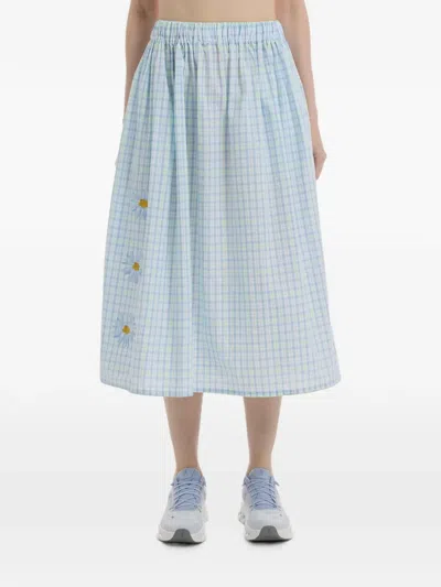 Joshua Sanders Gingham-check Floral-print Midi Skirt In Blue