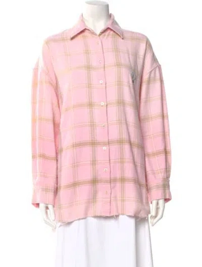 Pre-owned Joshua Sanders Plaid Print Long Sleeve Button-up Top In Pink