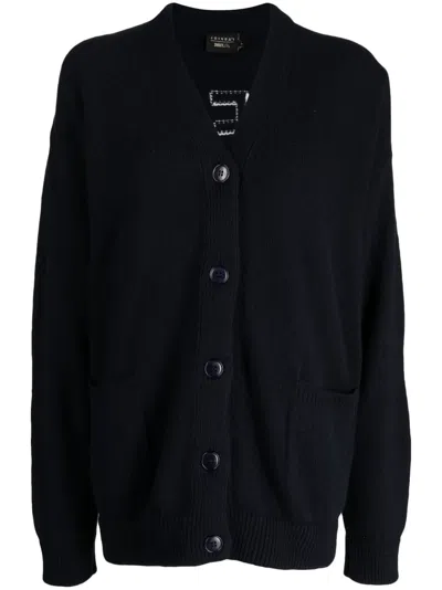 Joshua Sanders Slogan-print V-neck Cardigan In Blue