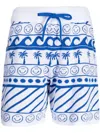 Joshua Sanders Wave-print Drawstring Shorts In White