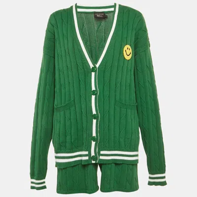 Joshua Sanders X Smiley Green Cable Knit Cardigan And Shorts Set