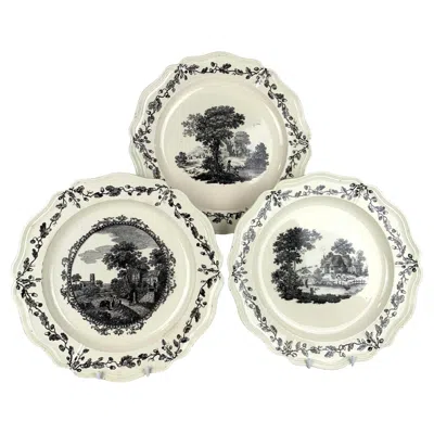 Pre-owned Josiah Wedgwood Three Wedgwood Creamware Plates 18th Century Showing Landscapes Of England In Sand