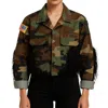 Josie Bruno Vintage Feather Crop Classic Army Jacket In Camouflage In Multi