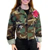 Josie Bruno Vintage Flower Appliqué Army Jacket In Multi In Multi