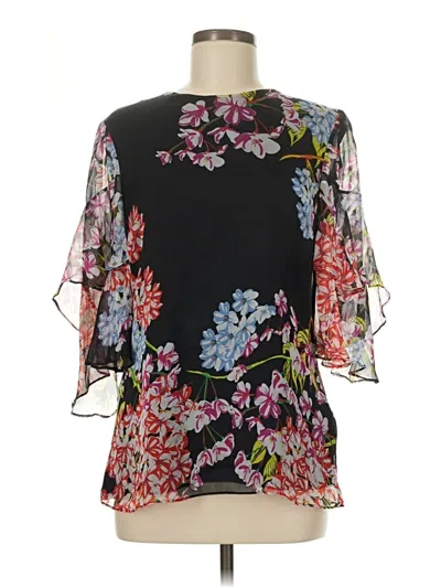 Pre-owned Josie Natori 3/4 Sleeve Blouse In Black