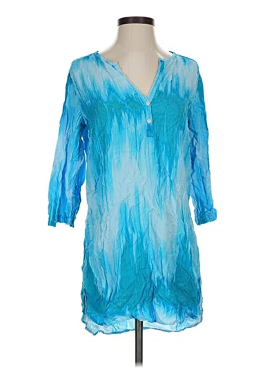Pre-owned Josie Natori 3/4 Sleeve Blouse In Blue