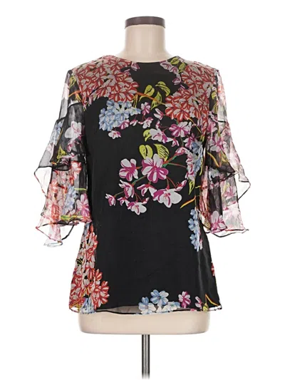 Pre-owned Josie Natori 3/4 Sleeve Silk Top Black Mock Neckline Tops