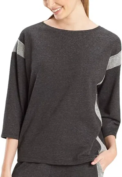 Josie Natori Active Chi French Terry Top In Heather Black In Gray