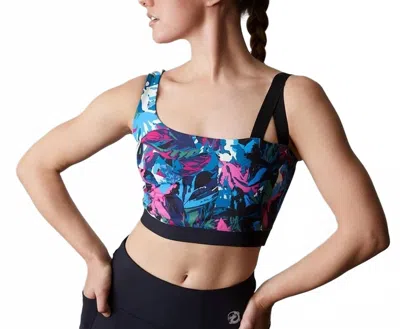 Josie Natori Active Solstice Asymmetrical Cropped Cami Top In Blue Multi