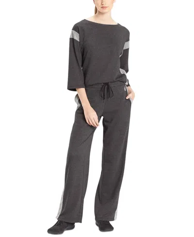 Josie Natori Activewear Chi French Terry Pants In Heather Black In Gray