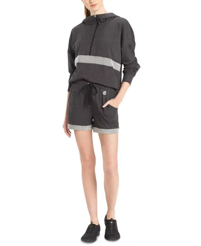 Josie Natori Activewear Chi French Terry Shorts In Heather Black In Gray