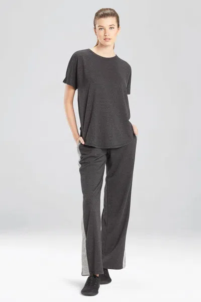 Josie Natori Activewear Chi French Terry Split Back Top In Heather Black In Gray