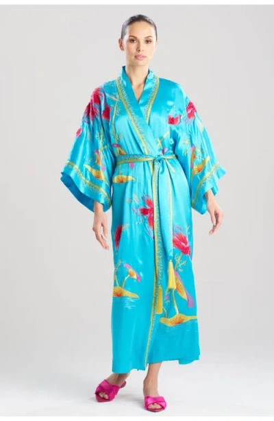 Josie Natori Couture Bali Embroidered Silk Robe In Blue