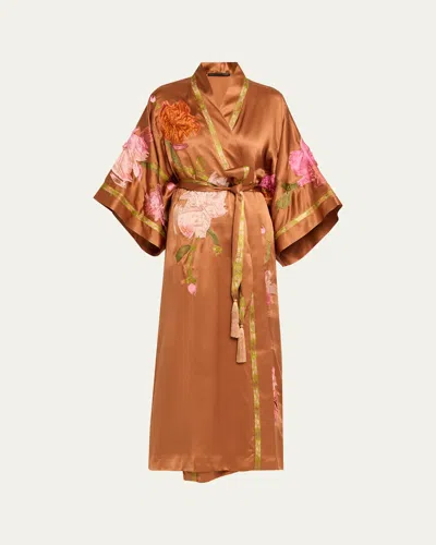 Josie Natori Couture Brushstroke Embroidered Silk Robe In Multi