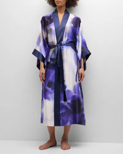 Josie Natori Floral-print Silk Charmeuse Robe In Floret Purple