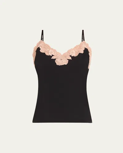 Josie Natori Imagine Lace-trim Jersey Cami In Black W/rose