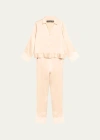 Josie Natori Lolita Cropped Lace-trim Charmeuse Pajama Set In Beige W/ecru