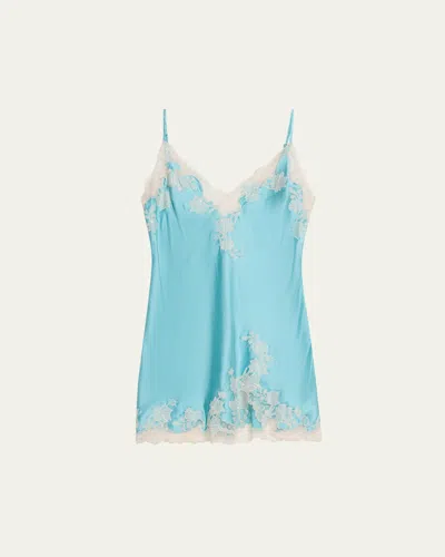 Josie Natori Lolita Lace Applique Charmeuse Nightgown In Ocean Mist W Soft Ecru