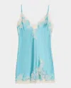 Josie Natori Lolita Lace Applique Charmeuse Nightgown In Ocean Mist W Soft Ecru