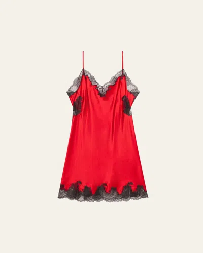 Josie Natori Lolita Lace-trim Open-back Chemise In Scarlet W/ Ash Black Lace