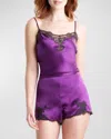 Josie Natori Lolita Lace-trim Silk Camisole In Imperial Purple With Ash Black