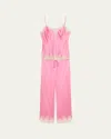Josie Natori Lolita Lace-trim Silk Charmeuse Crop Pajama Set In Pink
