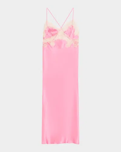 Josie Natori Lolita Lace-trim Silk Charmeuse Nightgown In Ipkec