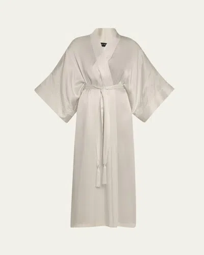 Josie Natori Lolita Lace-trim Silk Charmeuse Robe In Waw
