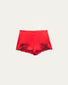 Josie Natori Lolita Lace-trim Silk Charmeuse Shorts In Scarlet W/ Ash Black Lace