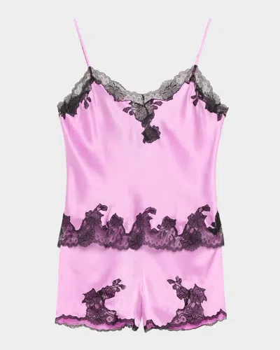 Josie Natori Lolita Lace-trim Silk Pajama Set In Pink