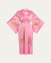 Josie Natori Lotus Couture Embroidered Silk Charmeuse Robe In Ice Pink