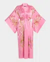Josie Natori Lotus Couture Embroidered Silk Charmeuse Robe In Ice Pink