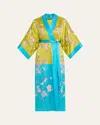 Josie Natori Sakura Couture Embroidered Colorblock Silk Robe In Cha
