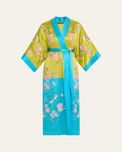 Josie Natori Sakura Couture Embroidered Colorblock Silk Robe In Multi