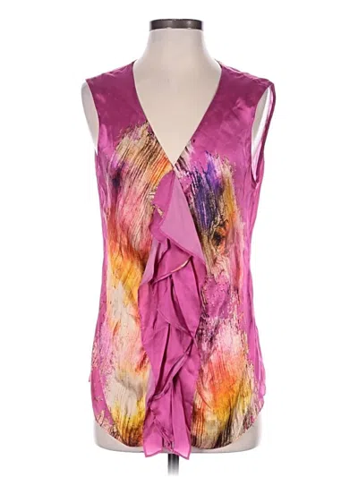 Pre-owned Josie Natori Sleeveless Silk Top Purple Plunge Neckline Tops