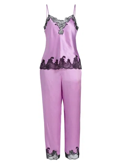 Josie Natori Women's Lolita Lace-trimmed Silk Pajamas In Purple