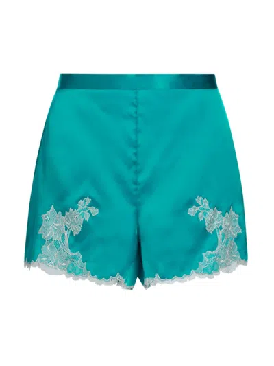 Josie Natori Women's Lolita Silk & Lace Shorts In Mediterranean Blue Ecru