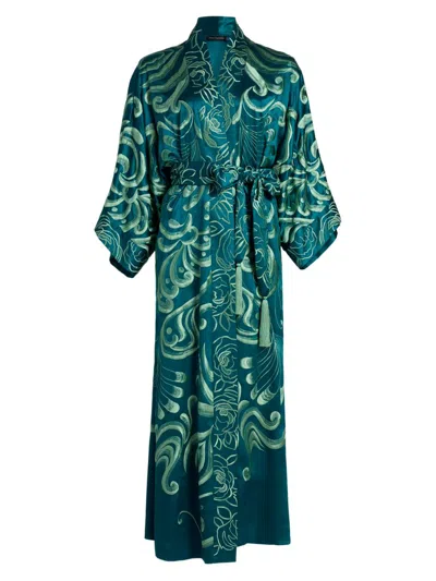 Josie Natori Women's Nouveau Couture Embroidered Silk Robe In Green