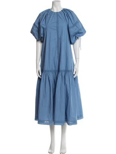 Pre-owned Joslin Crew Neck Midi Length Dress In Blue