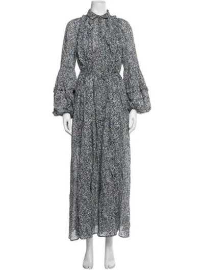 Pre-owned Joslin Floral Print Long Dress In Blue