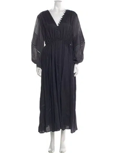 Pre-owned Joslin Linen Long Dress In Black