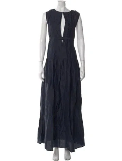 Pre-owned Joslin Linen Long Dress In Blue