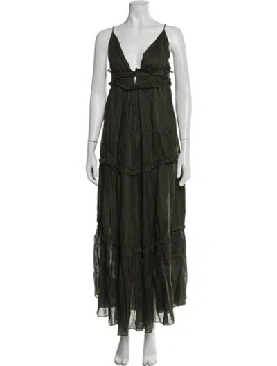 Pre-owned Joslin Linen Long Dress In Green