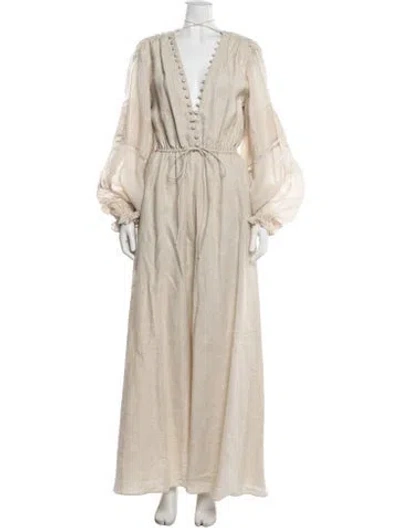 Pre-owned Joslin Linen Long Dress In Neutral