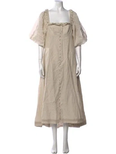 Pre-owned Joslin Linen Long Dress In Neutral