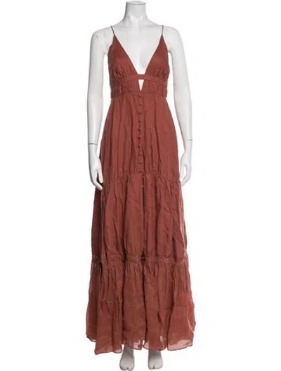 Pre-owned Joslin Linen Long Dress In Orange