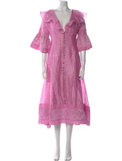 Pre-owned Joslin Linen Long Dress In Pink