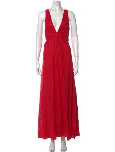 Pre-owned Joslin Linen Long Dress In Red